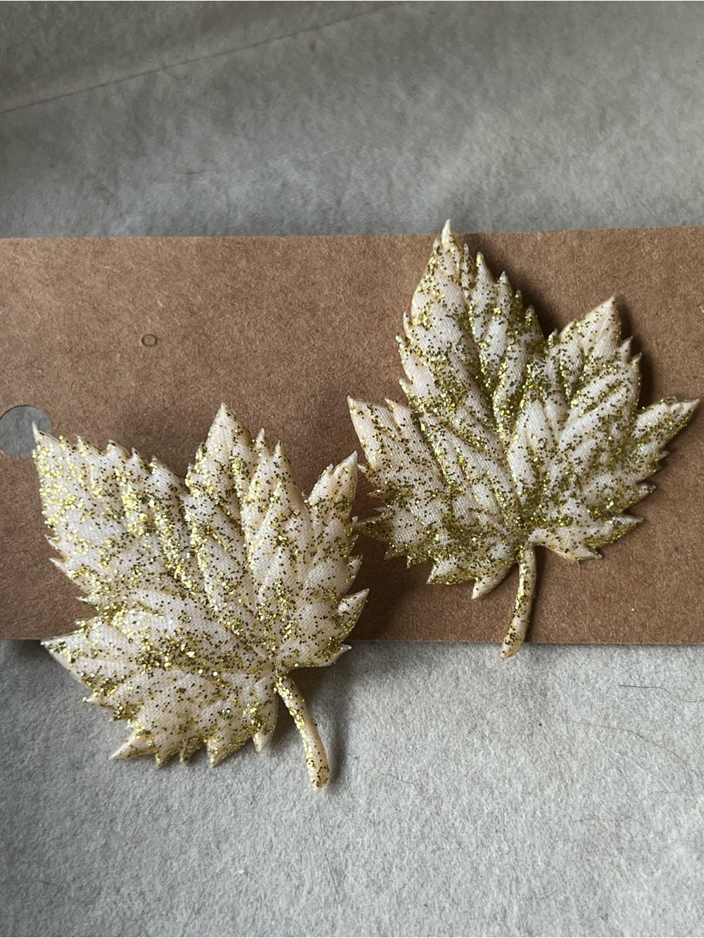 Glitter Maple Leaf Stud Earrings - Gold on Cream
